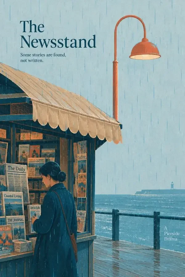 红果短剧《雨天不打烊的书报亭》封面，深夜港湾题材